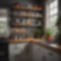 Cozy small kitchen with open shelving