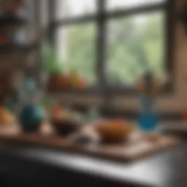 Colorful kitchen counter with a stylish display of utensils