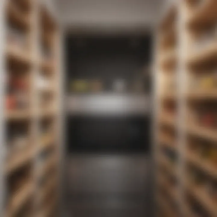 Organized pantry shelves with a microwave