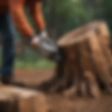 A professional demonstrating stump grinding techniques