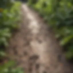 Close-up view of ants on a garden path