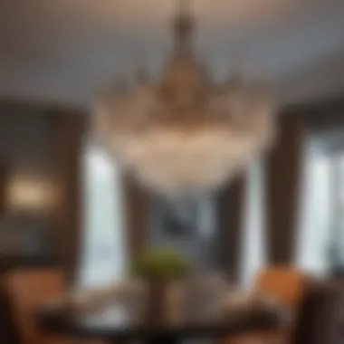 Sophisticated Chandelier Enhancing Dining Ambiance Close-up of a stylish chandelier adding sophistication to the dining space