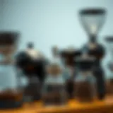 A close-up view of different coffee grinder types