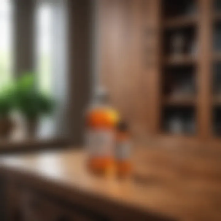 A DIY cleaning solution being applied to a wood cabinet
