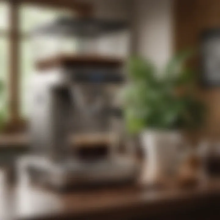 A meticulously organized coffee brewing setup featuring a grinder, brewing device, and freshly ground coffee.