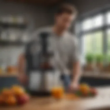 A user effortlessly maintaining a juicer, demonstrating the low upkeep required for top models.