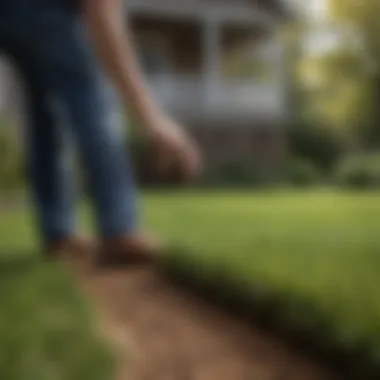 A homeowner applying seeds to a lawn