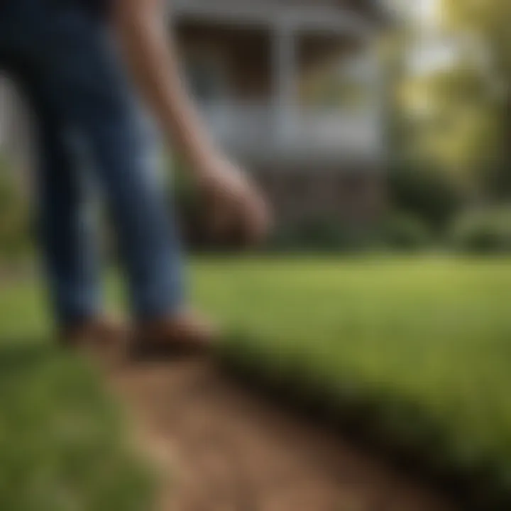 A homeowner applying seeds to a lawn