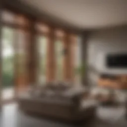 Elegant wooden shutters enhancing a modern living room