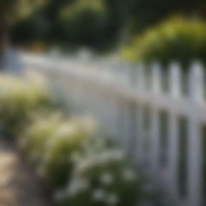 Elegant white garden fence framing a vibrant flower bed