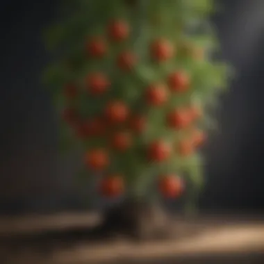 A beautifully staked tomato plant showcasing vertical growth.