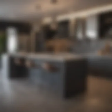 Modern Kitchen with Sleek Countertop Bar Table Sleek countertop bar table in a modern kitchen setting