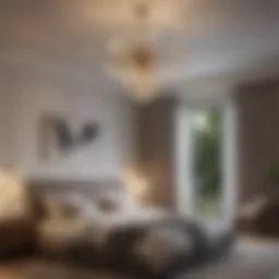 Contemporary chandelier illuminating a modern bedroom