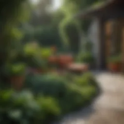 A lush terrace garden showcasing diverse plant species