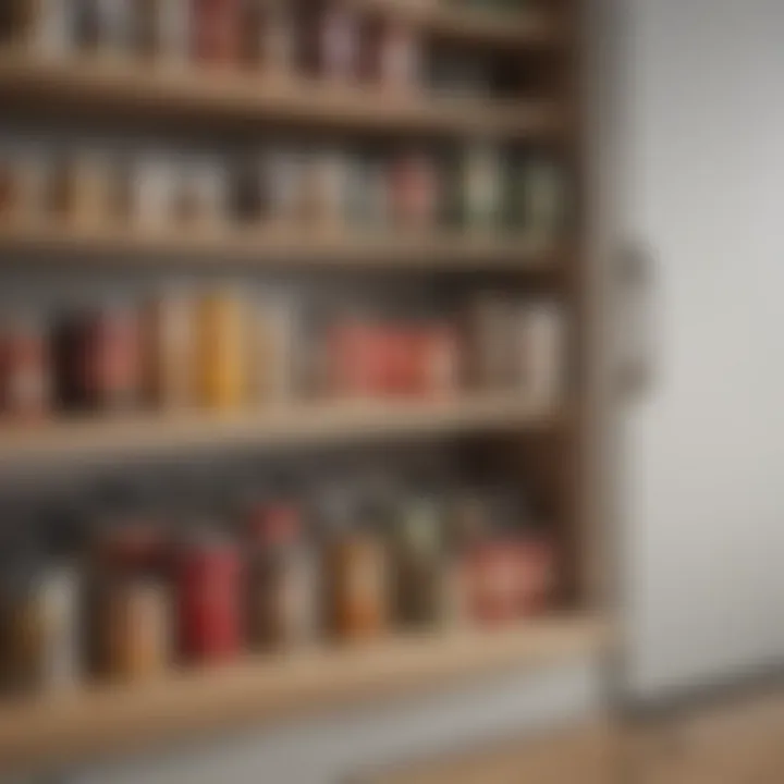 Elegant storage solutions for canned goods in a stylish kitchen.