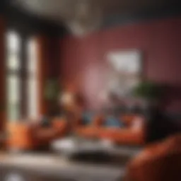 Sophisticated living room featuring a bold color palette