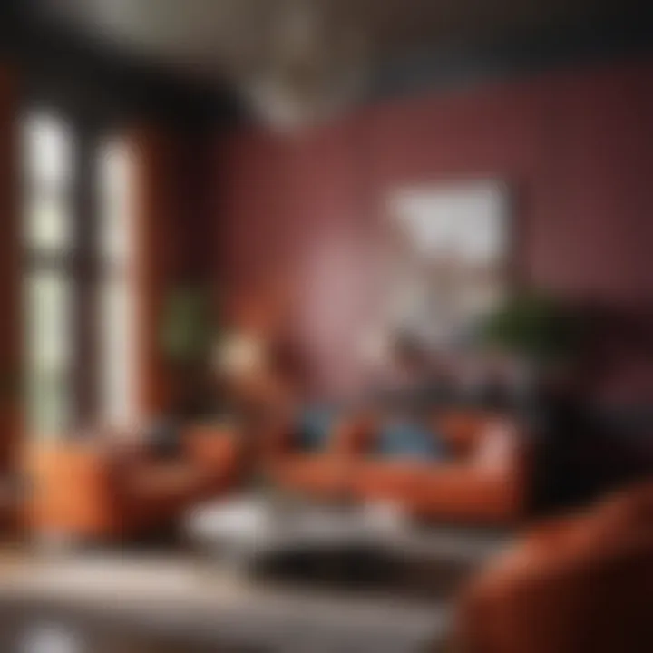 Sophisticated living room featuring a bold color palette