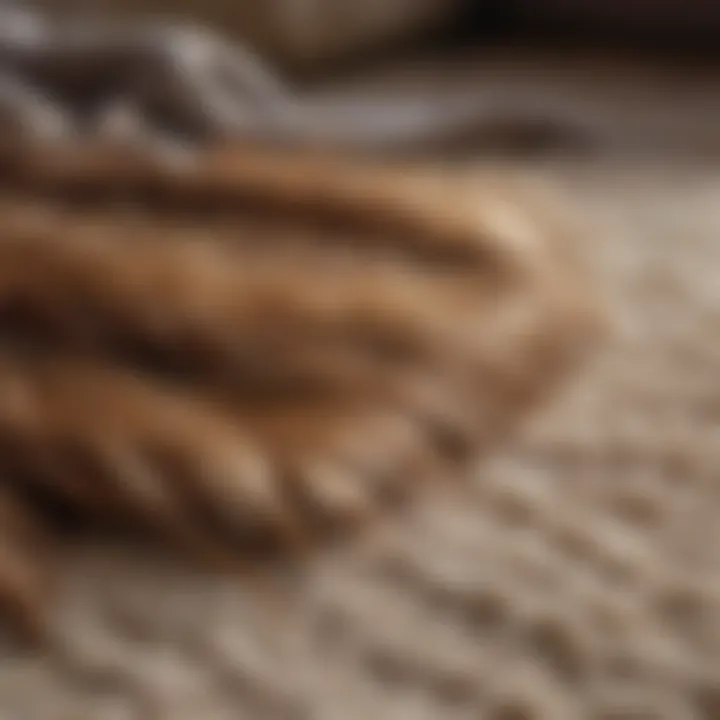 A close-up view of pet hair embedded in a rug