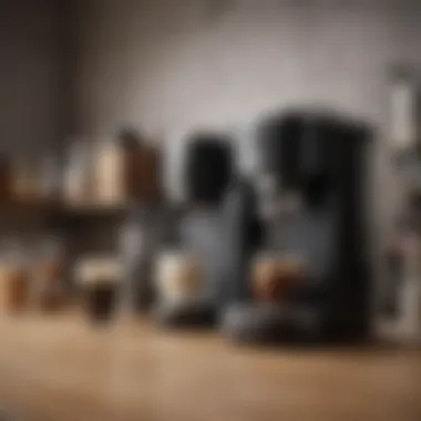 Diverse Coffee Maker Designs A variety of coffee makers lined up showcasing different styles and designs