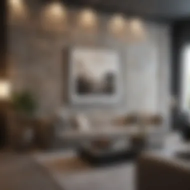 Elegant living room featuring a stunning stone accent wall