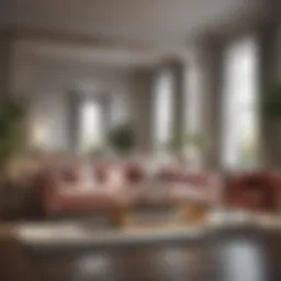 A large oversized mirror reflecting a beautifully decorated living room.