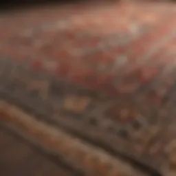 A close-up view of a luxurious area rug showing intricate patterns.