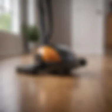 Contemporary vacuum cleaner on a polished hardwood floor