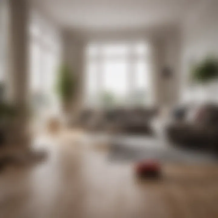 Elegant living room featuring hard floor and stylish vacuum cleaner