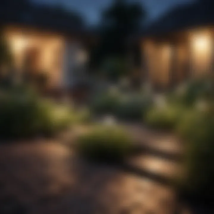 Solar-powered patio lights enhancing garden aesthetics at dusk