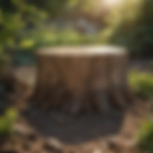 A detailed view of a tree stump in a garden setting