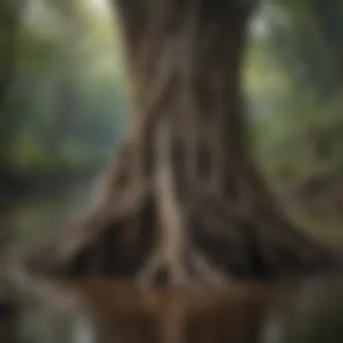 Close-up of a wetland tree's roots showcasing adaptability