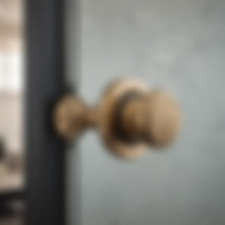 Close-up of shower door hardware and bench materials