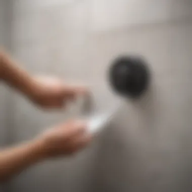 Person demonstrating a technique for clearing a shower drain