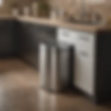 Modern Kitchen with Stylish Under Sink Trash Can Stylish under sink trash can with lid in a modern kitchen setting