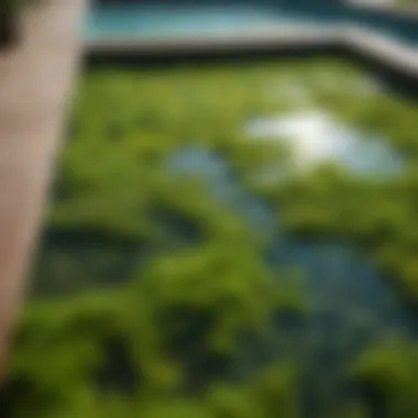 Vibrant green algae covering the pool floor