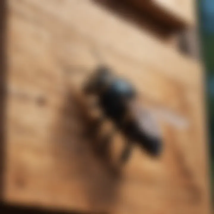 Illustration of carpenter bee behavior in wooden structures