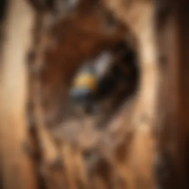 Illustration of carpenter bee nest in wood