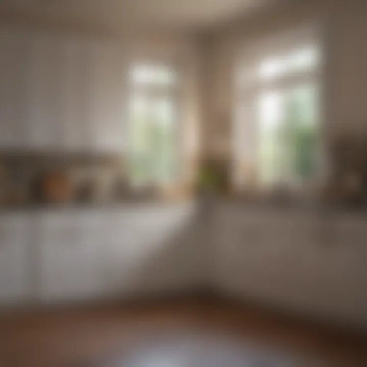Before and after images of a kitchen cabinet painting project.