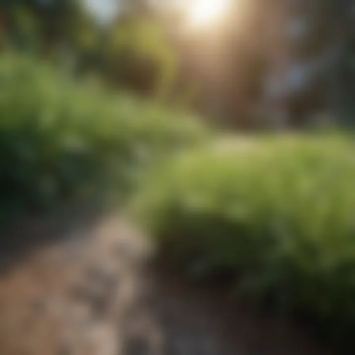 Watering grass in a garden