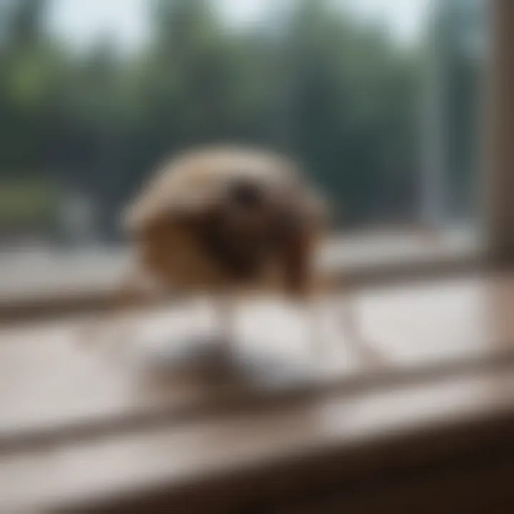 Close-up of a stink bug on a window sill