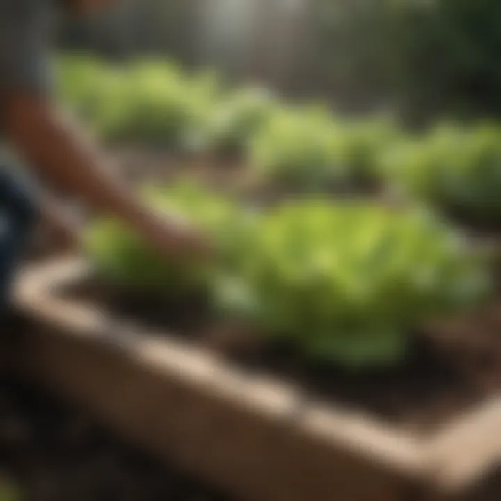 Lettuce being planted in a well-prepared garden bed