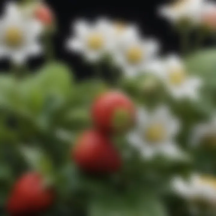 Close-up view of strawberry flowers showcasing their delicate beauty.