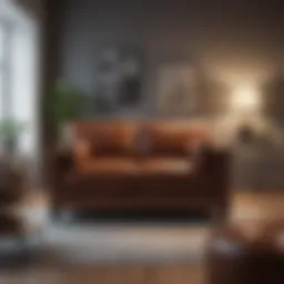 Luxurious used leather loveseat in a modern living room setting