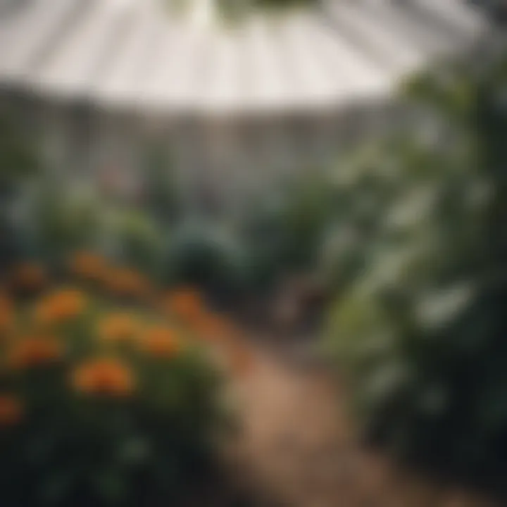 Various plants thriving inside a plant tent during winter