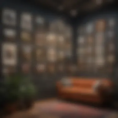 Eclectic Gallery Wall with Diverse Art Styles An eclectic gallery wall with varied artwork styles