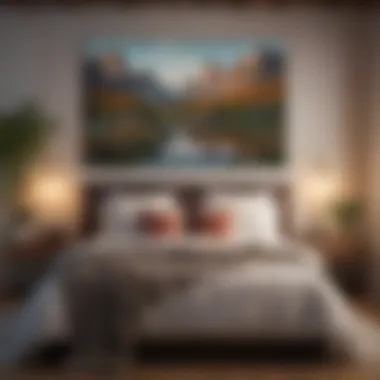 Serene Landscape Painting in Cozy Bedroom A serene landscape painting complementing a cozy bedroom