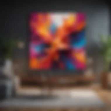 Vibrant Abstract Painting in Modern Decor A vibrant abstract painting enhancing a modern living room