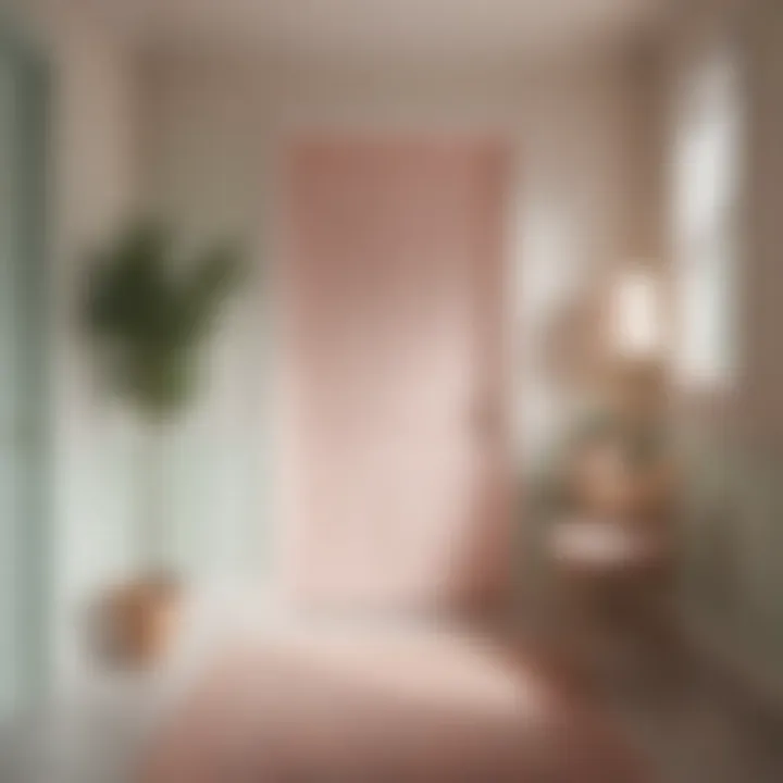 Soft pastel-colored wallpaper creating an inviting small entryway