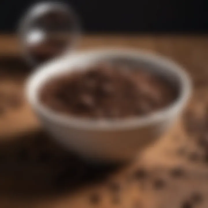 Freshly brewed coffee grounds in a rustic bowl