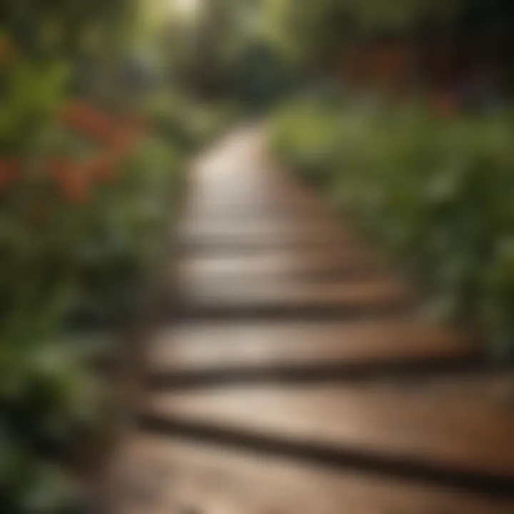 Close-up of rich wooden texture in a garden setting